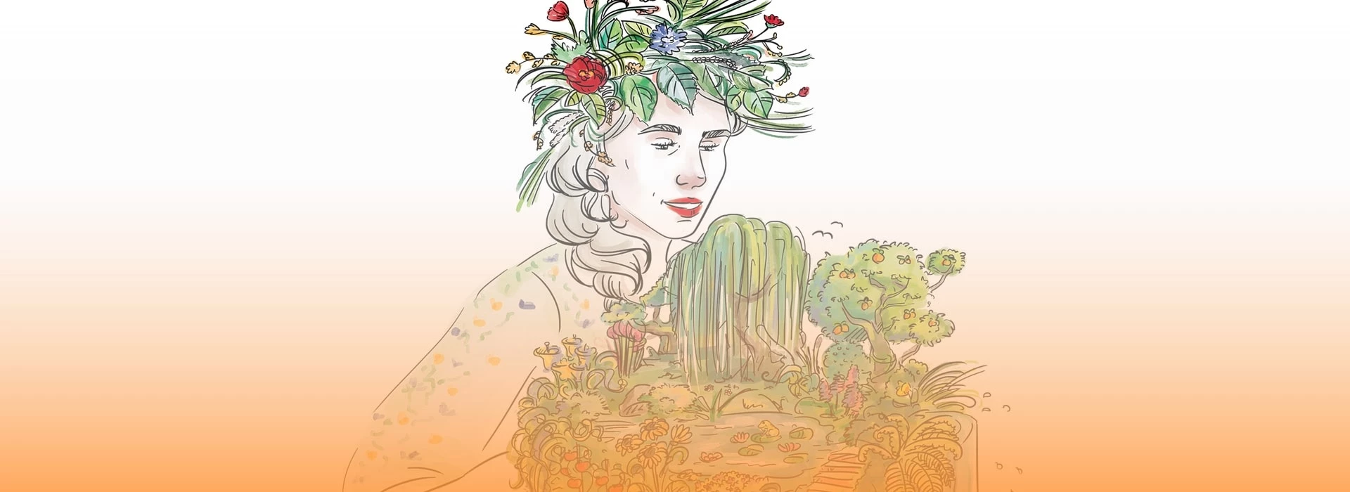 Rysunek kobiet obok roślin